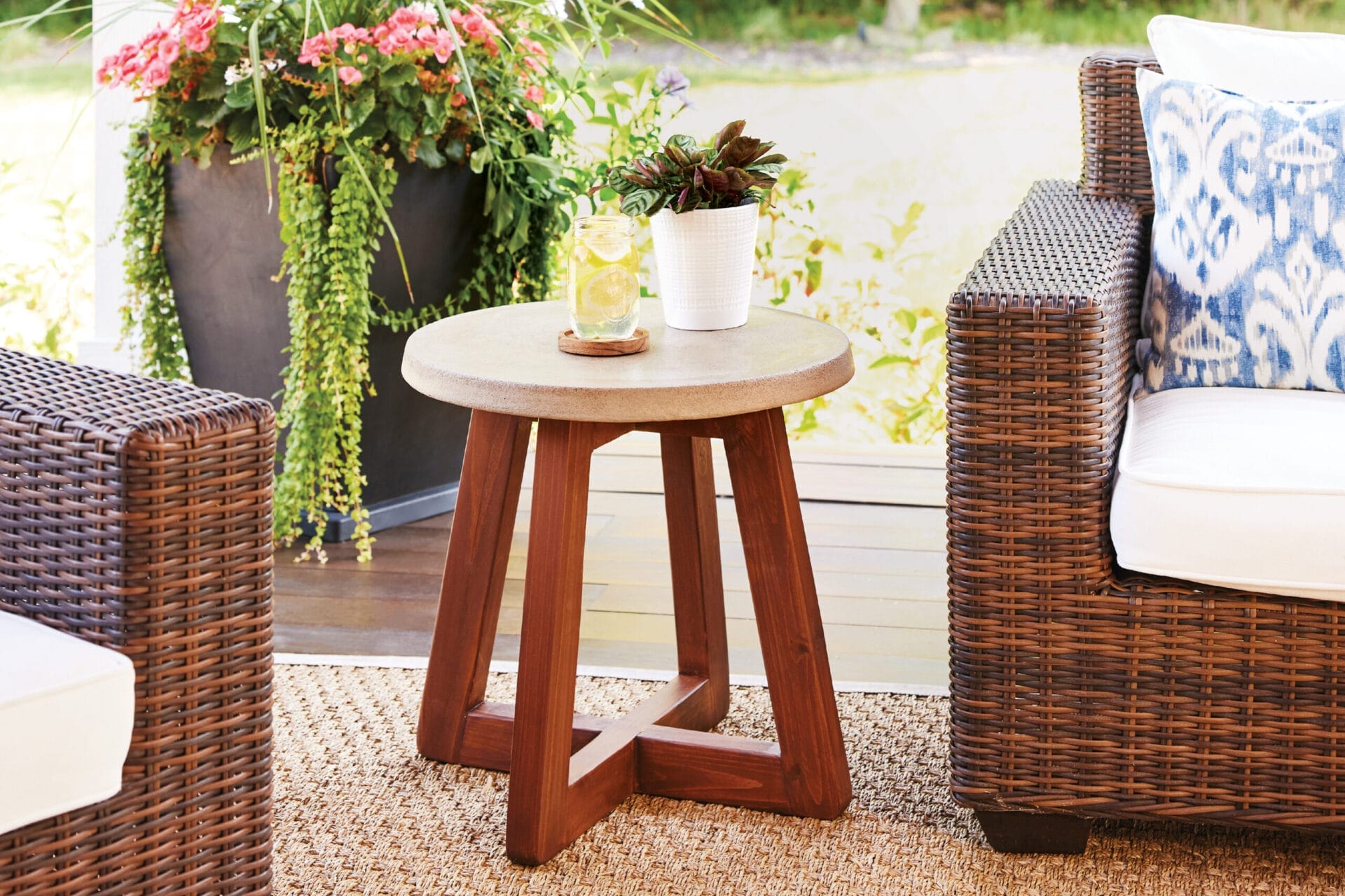 Completed and styled concrete topped table