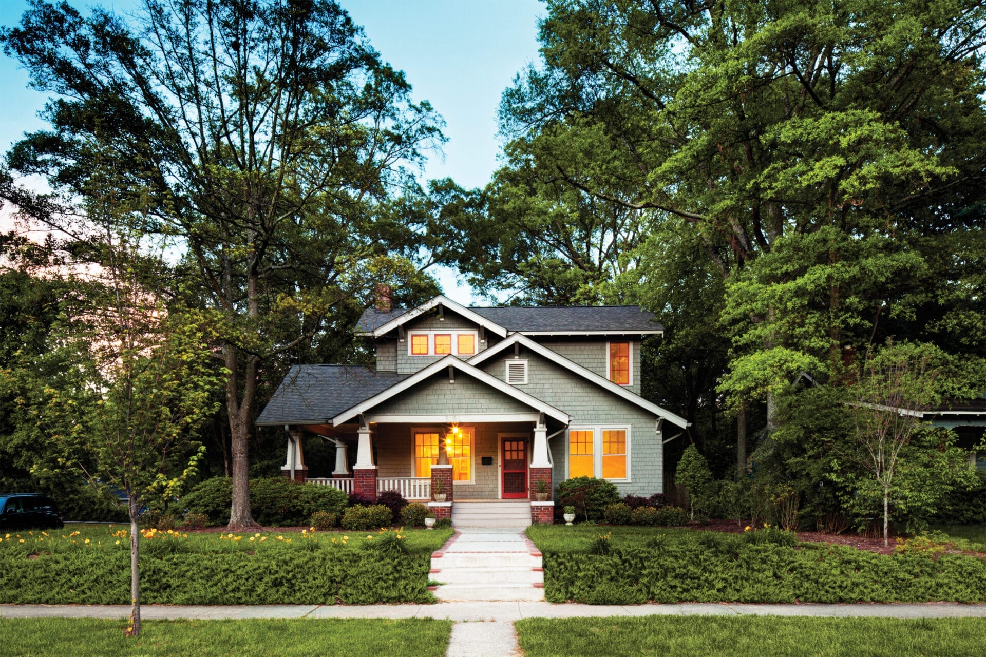 A house lit with smart lighting.